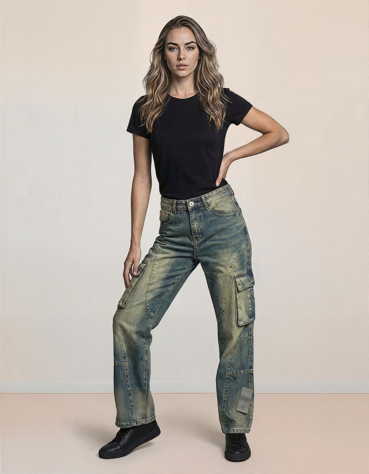 Deconstructed Design Washed Jeans