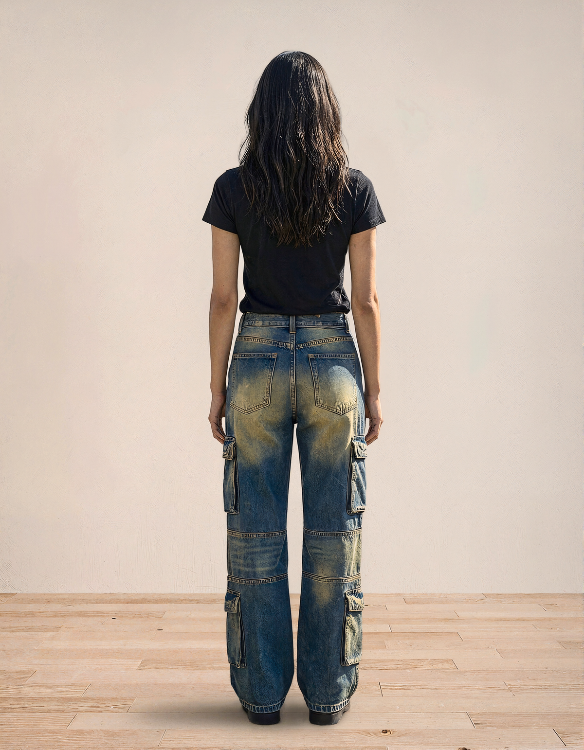 Plus Size Retro Washed Cargo denim