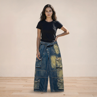 Plus Size Retro Washed Cargo denim